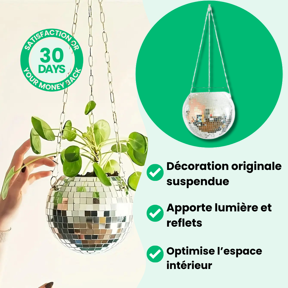 Maceta con bola de discoteca brillante