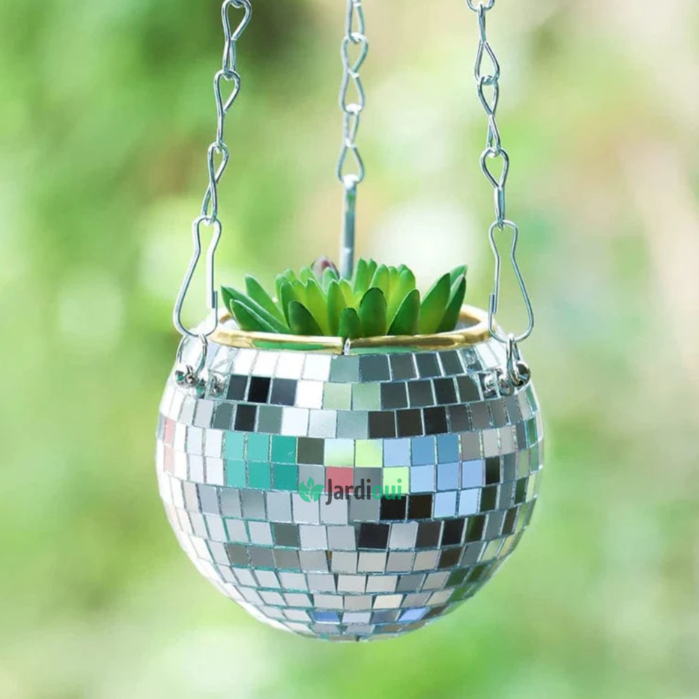 Maceta con bola de discoteca brillante