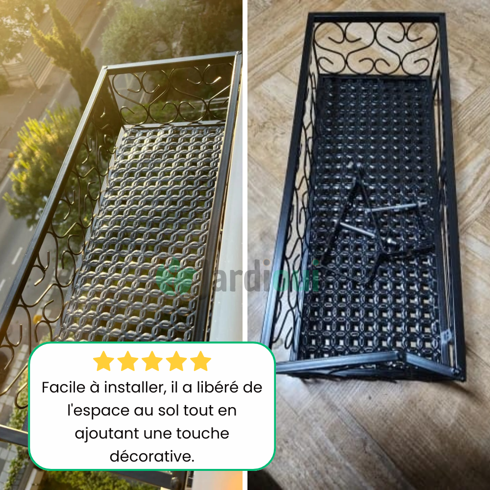 Elegante soporte para macetas de metal.