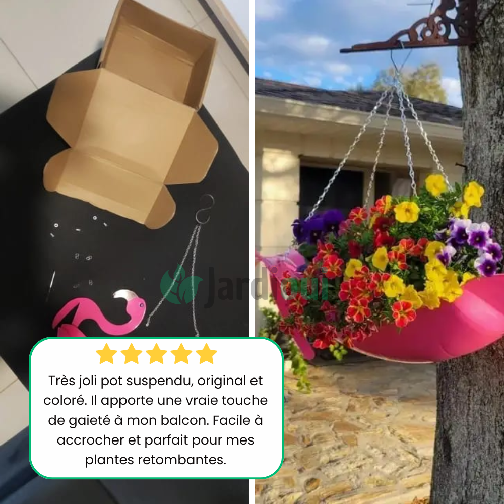 Maceta colgante artística de flamenco rosa