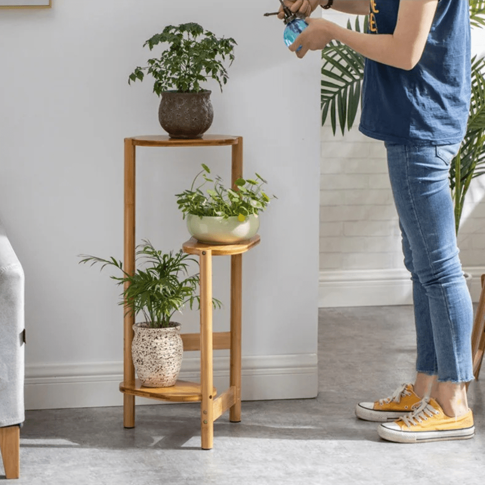 frJardioui Bambou Naturel Meuble Porte Plante en Bois Épuré