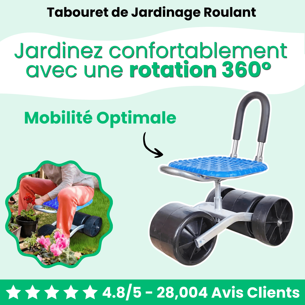 Jardioui Tabouret Roulant de Jardinage Ergonomique Ultra-confortable