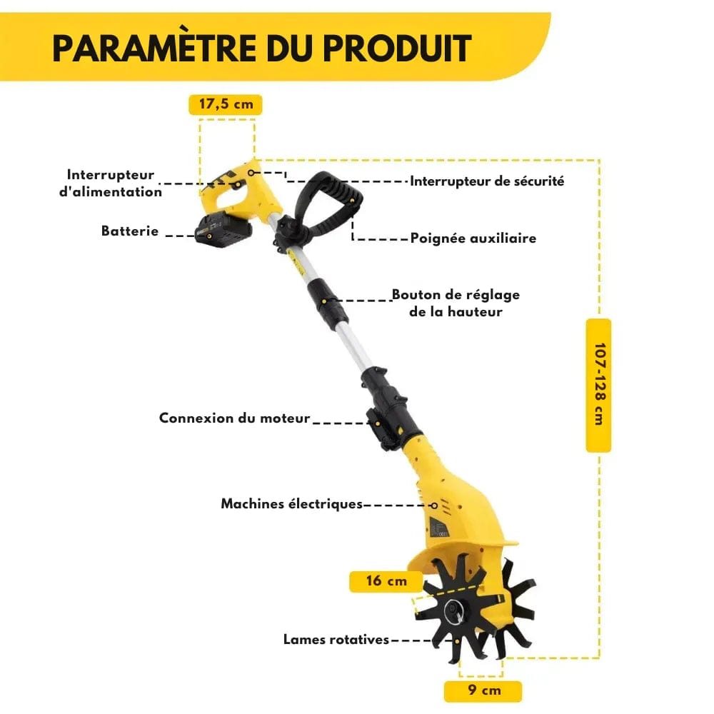 Motobineuse Électrique Sans Fil de Jardin (+Batterie Offerte)