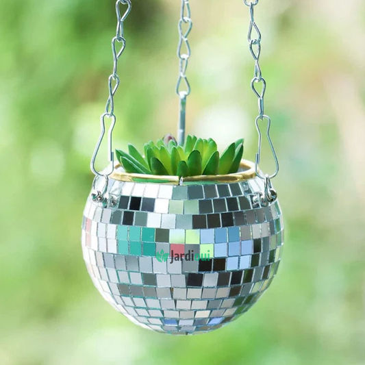Maceta con bola de discoteca brillante