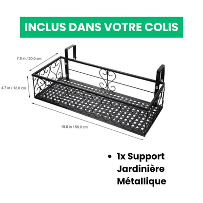 Elegante soporte para macetas de metal.