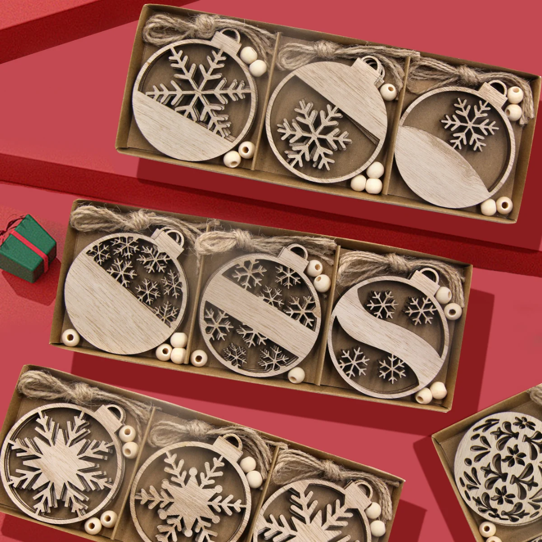 Jardioui Flocons de Neige en Bois Naturel (pack de 12)