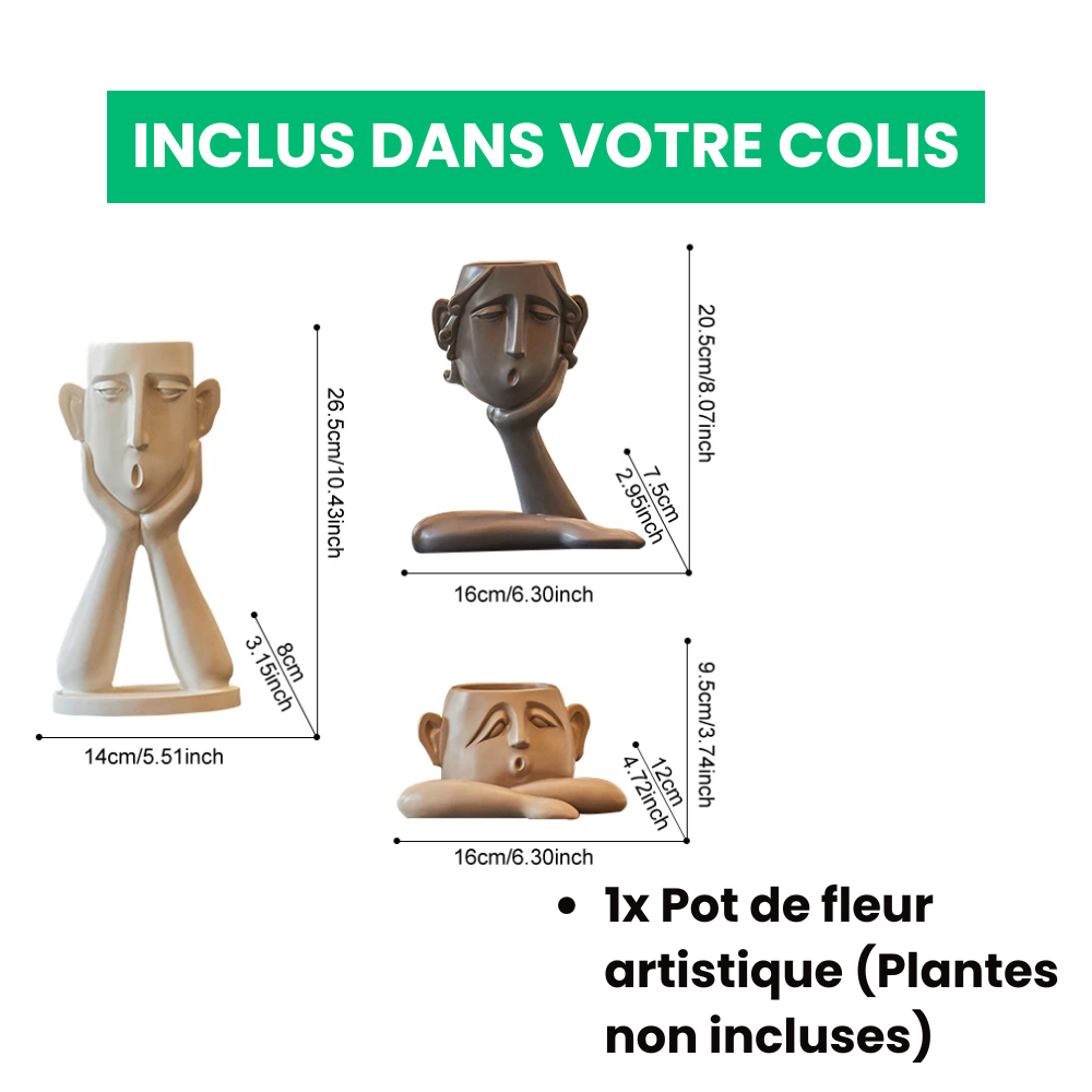 Jardioui Pot de Fleurs Visages Artistiques Élégants